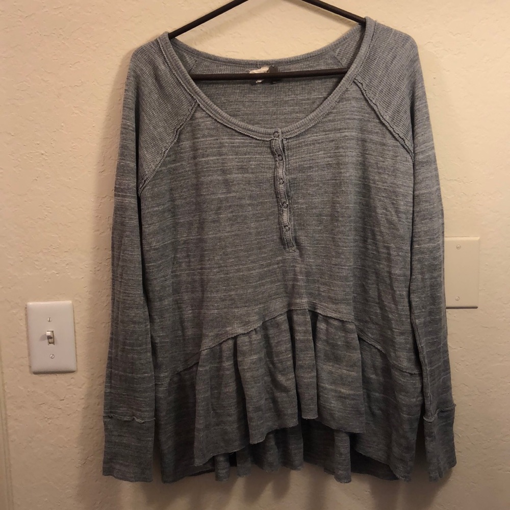 Free People gray thermal ruffle sweater
